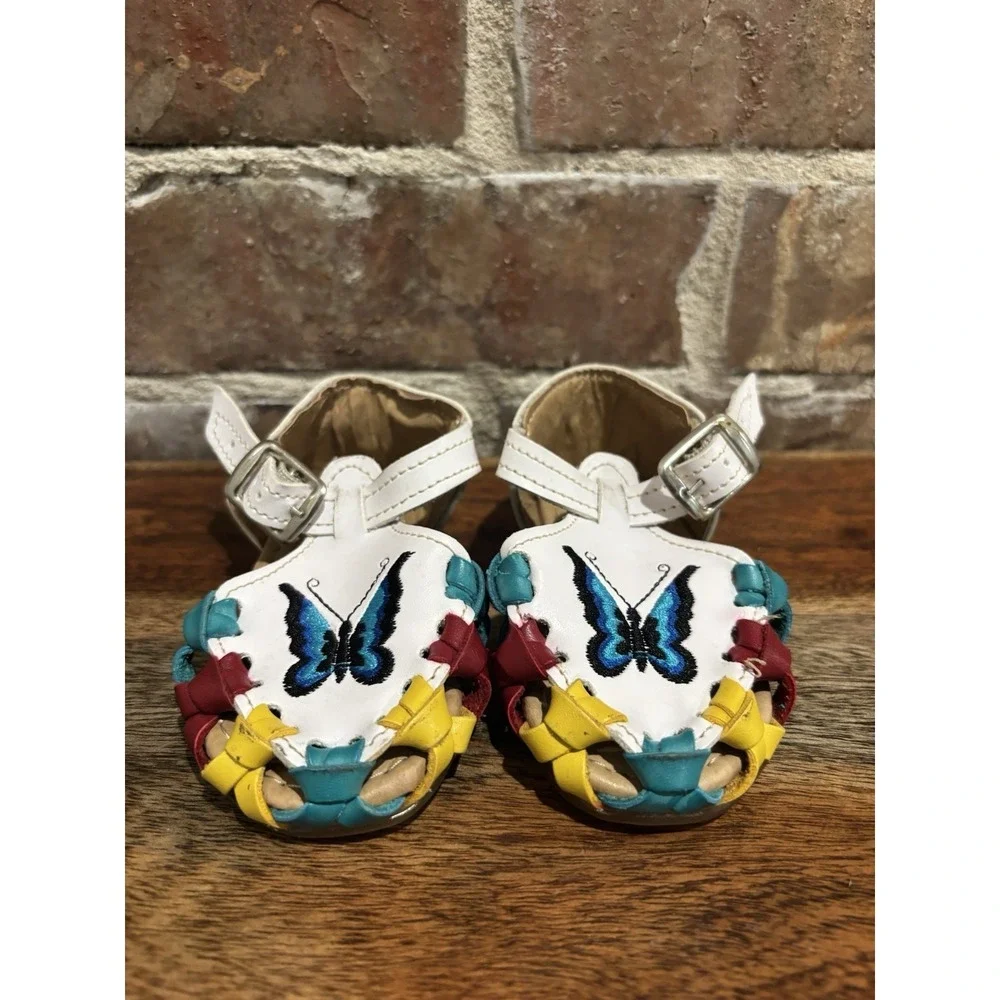 Girl Butterfly Leather Shoes Baby Size 2, Whimsical Nature Fairy Core Summer Art